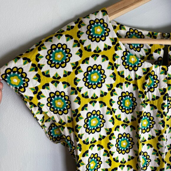 Boden Retro 60s Mod Floral Print Ravello Blouse 4US Yellow Silk Blend - Picture 2 of 7